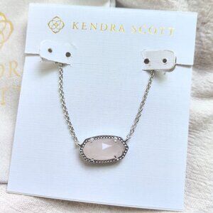 Kendra Scott Elisa Silver Rose Quartz Pendant Necklace NEW